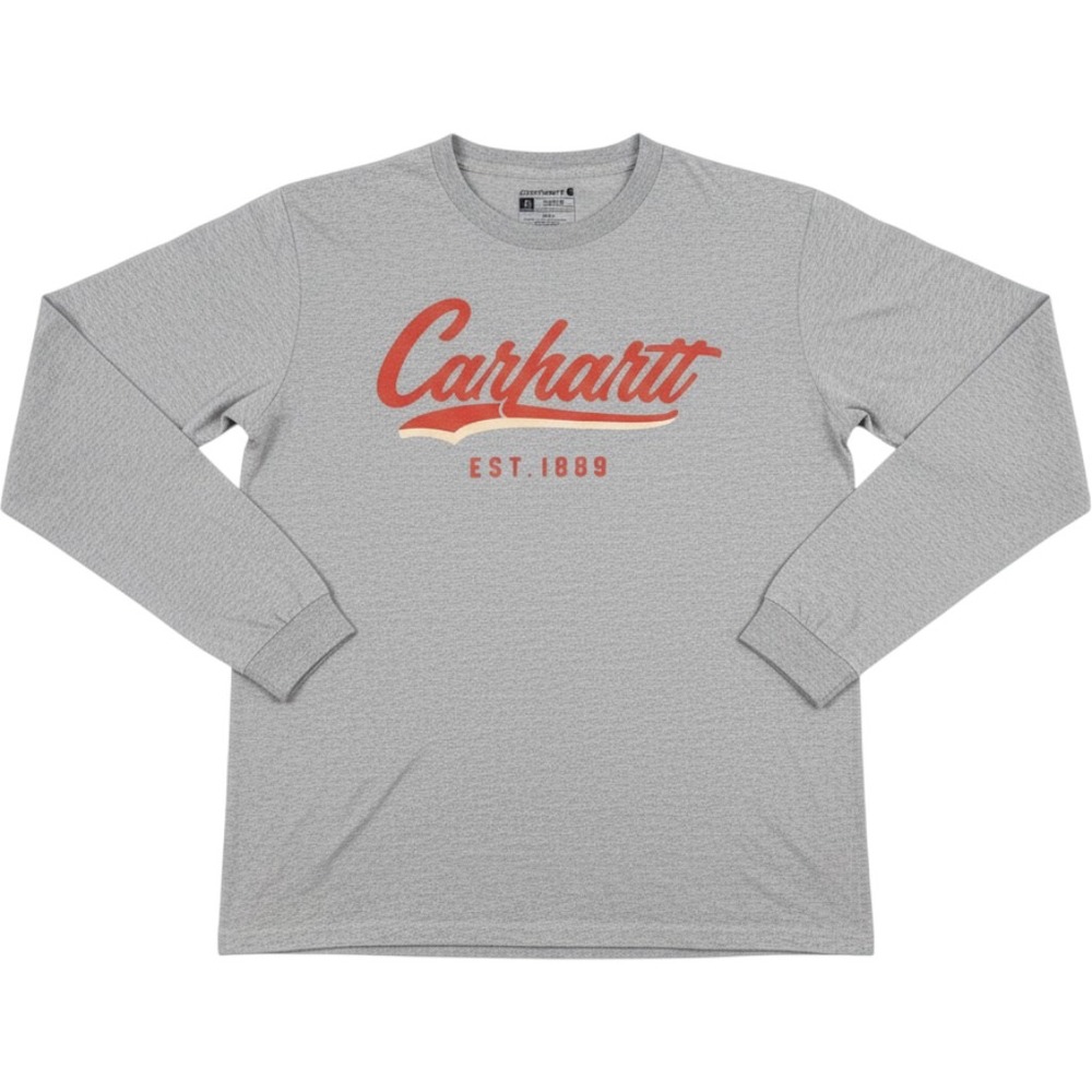 Carhartt Mens Medium Loose Fit Long Sleeve Graphic T-Shirt Heather Gray Red Logo